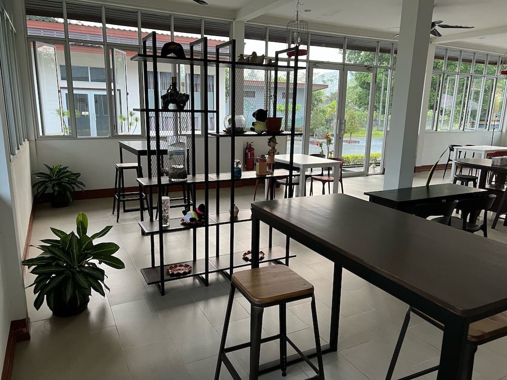 Bright dining area overlooking the resort gardens